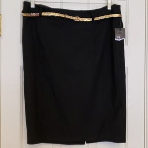NWT! Black Plus Size Skirt w/Gold Glitter Belt
